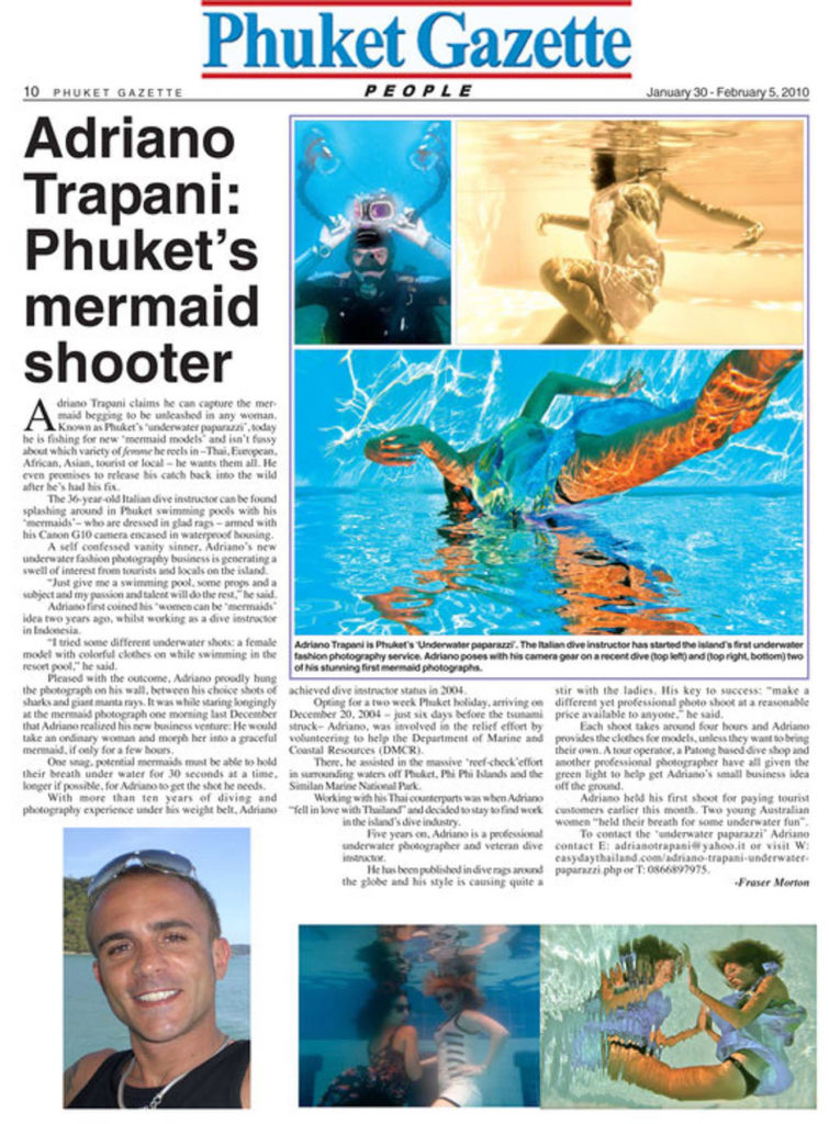 Press coverage Phuket Gazette article Phukets mermaid shooter february 2010.