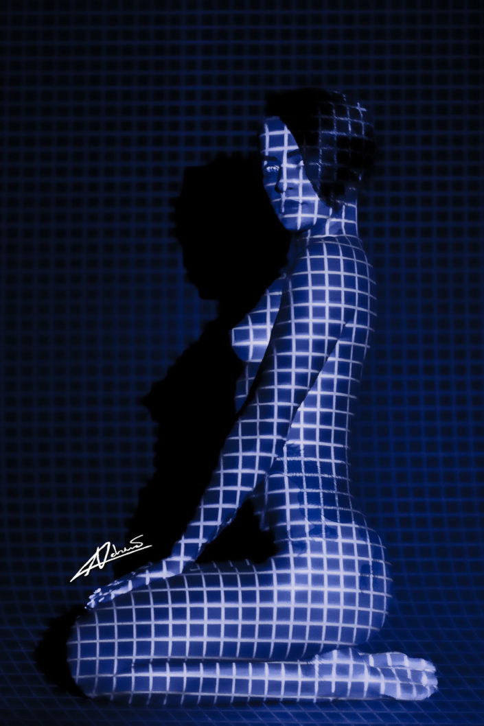 Projections-nude photography woman with blue squares picture.